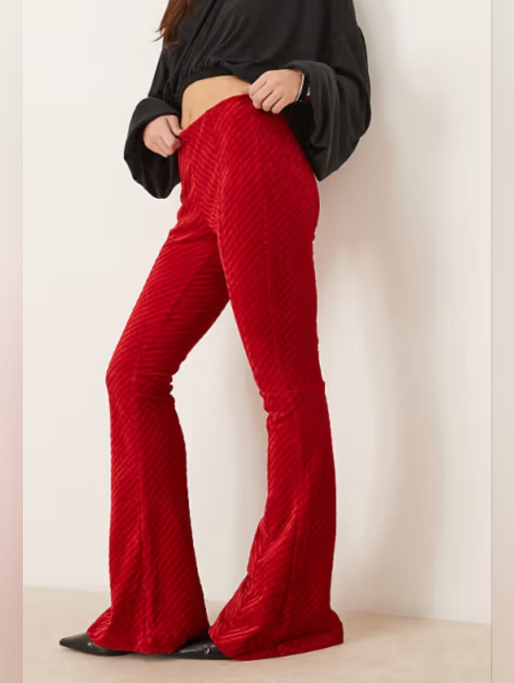 Free People Red Penny Pull-On Velvet Flare Pants Size M